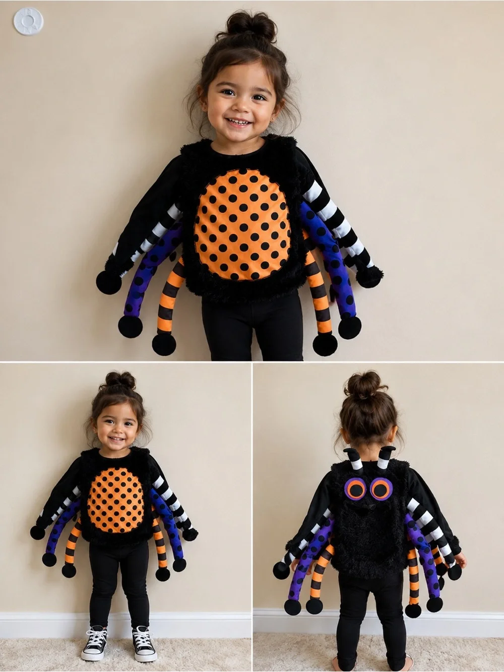 Kids Black & Orange Plush Spider Costume